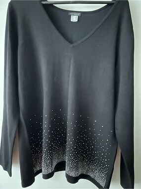 VENUS Black V-Neck Sweater with Studded Front